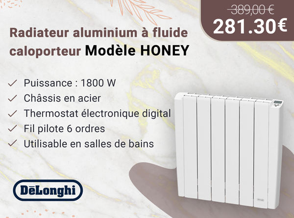 DELONGHI 280042 -Radiateur aluminium à fluide caloporteur 1800W HONEY- 58*100*9 cm -Blanc